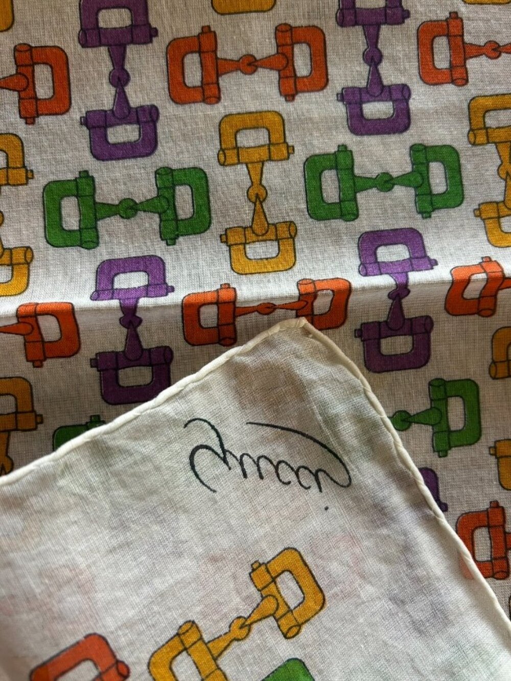 Vintage Gucci Rainbow Horsebit Chain Pattern Cotton Scarf Handkerchief - Picture 5 of 7